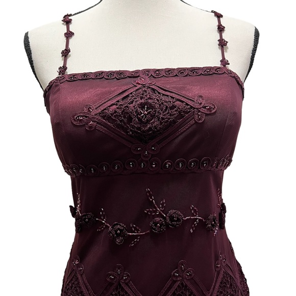 🚫SOLD🚫 Vintage Sue Wong Nocturne Dress Crochet Flowers Beaded Mesh Sheer - Picture 2 of 7